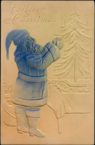 Relief Ak Glückwunsch Weihnachten, Weihnachtsmann, Tannenbaum