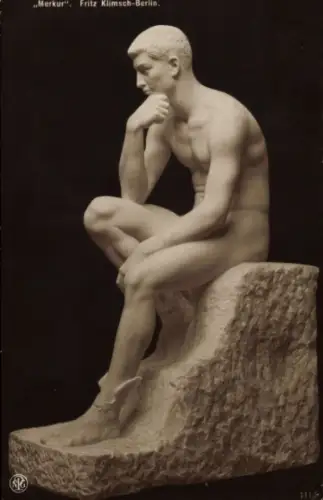 Ak Plastik, Fritz Klimsch, Merkur, Männerakt
