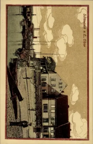 Ak Schönebeck an der Elbe, Schönebeck a. E., Elbtor, Wasser, Boote, Gebäude