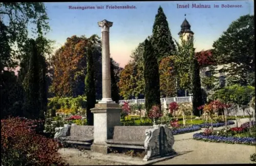 Ak Insel Mainau im Bodensee, Rosengarten, Friedenssäule