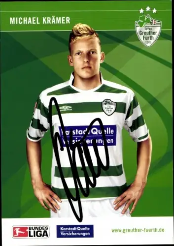 Autogrammkarte Fußballer Michael Krämer, SpVgg Greuther Fürth, Autogramm