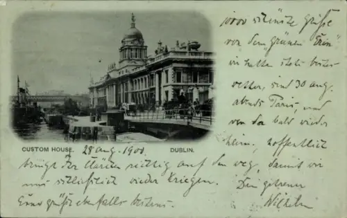 Mondschein Ak Dublin Irland, Custom House