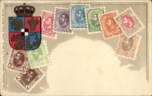Briefmarken Wappen Ak Rumänien, Krone