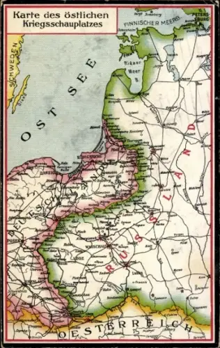 Landkarten Ak Östlicher Kriegsschauplatz, Deutschland, Russland, Österreich, Ostsee