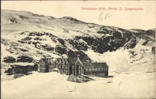 Ak Vatnahalsen Myrdal Norwegen, Vatnahalsen Hotel, schneebedeckte Landschaft, Bergen, Myrdal St.