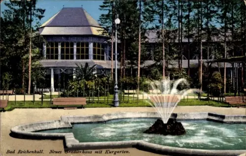 Ak Bad Reichenhall in Oberbayern, Brunnen, Kurgarten, neues Gradierhaus, Bad Reichenhall