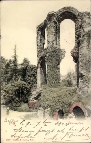 Ak Trier an der Mosel, Ruine des Kaiserpalasts, grüne Vegetation,  von 1904