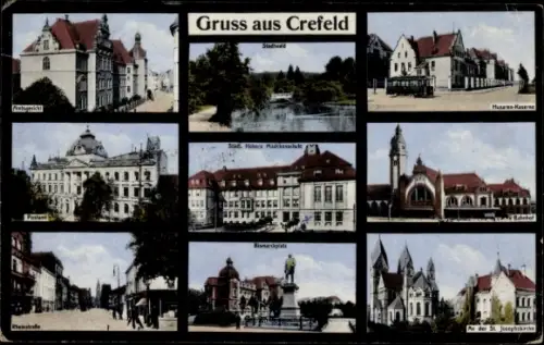 Ak Krefeld am Niederrhein, Amtsgericht, Postamt, Rheinstraße, Bahnhof