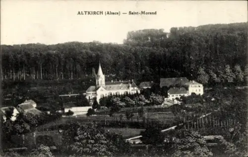 Ak Altkirch Elsass Haut Rhin, Landschaft mit Kirche, Bäume, Gebäude,  Saint-Morand