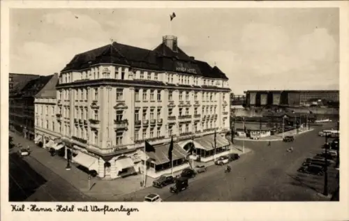 Ak Hansestadt Kiel, Hansa Hotel mit Werftanlagen