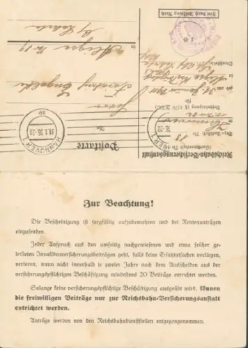 Klapp Ak Hannover, Reichsbahn-Versicherungsanstalt, Bescheinigung, Rentenantrag, Rente