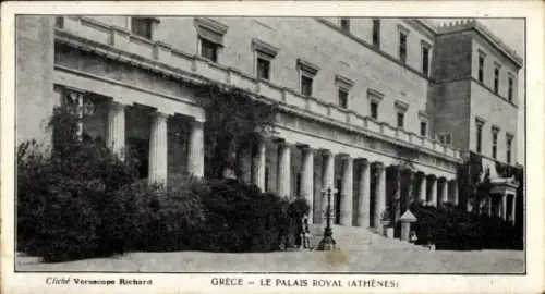 Ak Athen Griechenland, Palais Royal, Griechenland, Säulen, Garten, Cliché Verascope Richard