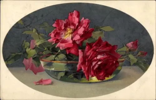 Künstler Ak Klein, Catharina, Rote Rosen, Blumenschale, Meissner Buch 2459