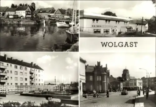 Ak Wolgast in Mecklenburg Vorpommern, Hafen, Hufelandstraße, Kaufhalle am Lustwall