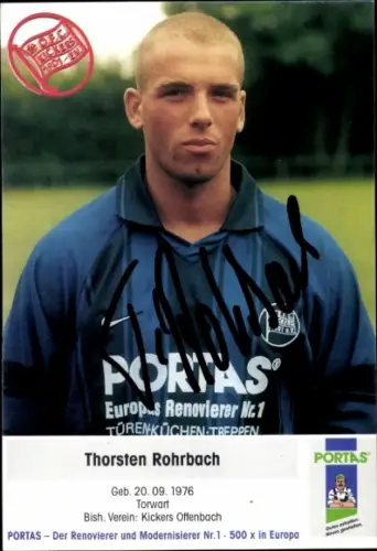 Autogrammkarte Fußballer Thorsten Rohrbach, Kickers Offenbach, Autogramm