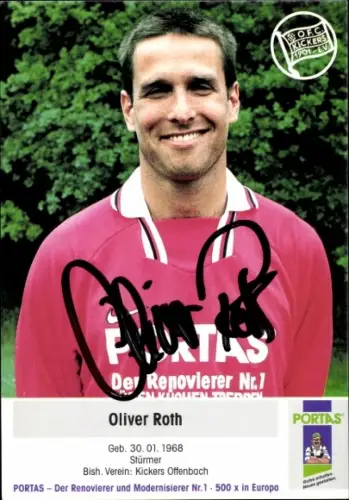 Autogrammkarte Fußballer Oliver Roth, Kickers Offenbach, Autogramm