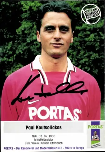 Autogrammkarte Fußballer Paul Koutsoliakos, Kickers Offenbach, Autogramm