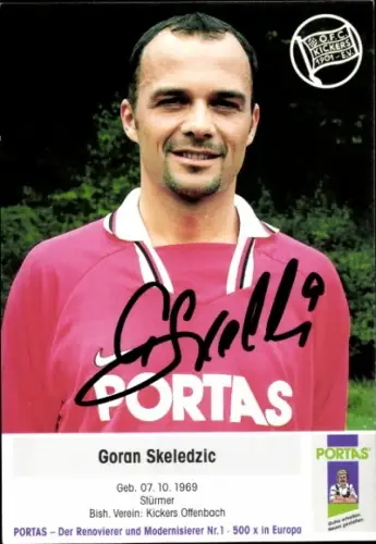 Autogrammkarte Fußballer Goran Skeledzic, Kickers Offenbach, Autogramm