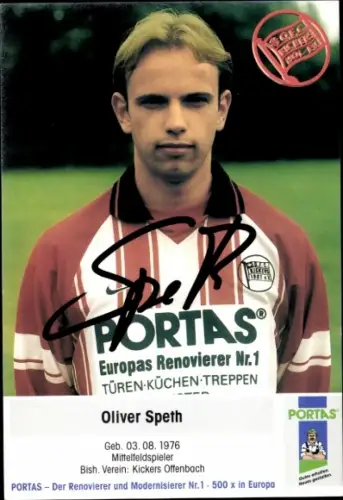 Autogrammkarte Fußballer Oliver Speth, Kickers Offenbach, Autogramm