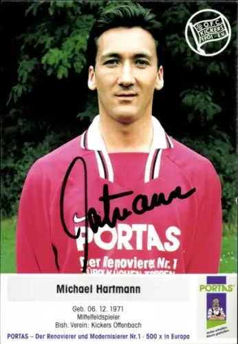 Autogrammkarte Fußballer Michael Hartmann, Kickers Offenbach, Autogramm