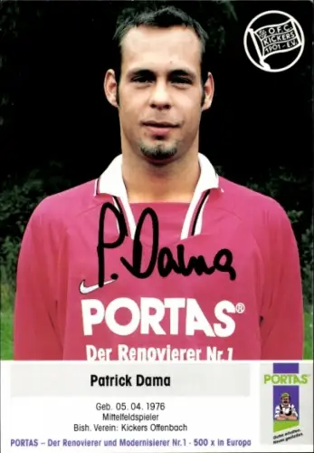 Autogrammkarte Fußballer Patrick Doma, Kickers Offenbach, Autogramm
