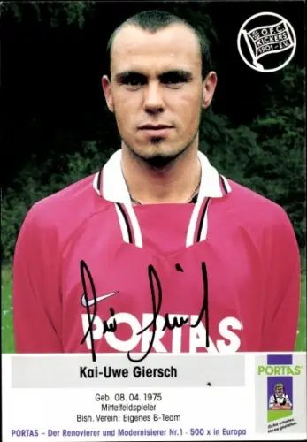 Autogrammkarte Fußballer Kai Uwe Giersch, Kickers Offenbach, Autogramm