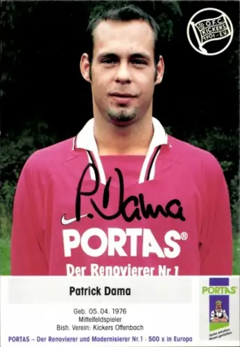 Autogrammkarte Fußballer Patrick Dama, Kickers Offenbach, Autogramm