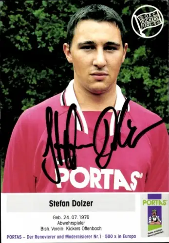 Autogrammkarte Fußballer Stefan Dolzer, Kickers Offenbach, Autogramm
