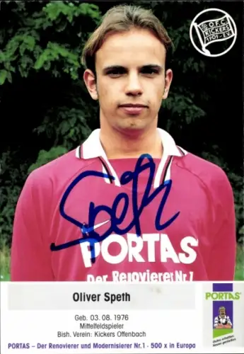 Autogrammkarte Fußballer Oliver Speth, Kickers Offenbach, Autogramm