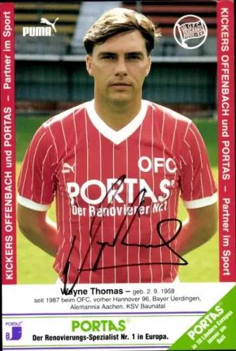 Autogrammkarte Fußballer Wayne Thomas, Kickers Offenbach, Autogramm
