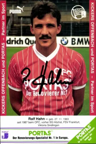 Autogrammkarte Fußballer Ralf Hahn, Kickers Offenbach, Autogramm