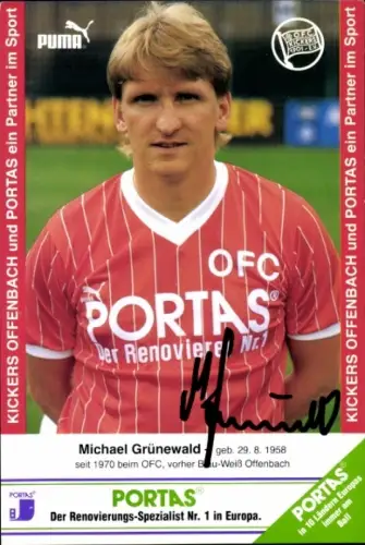 Autogrammkarte Fußballer Michael Grünewald, Kickers Offenbach, Autogramm