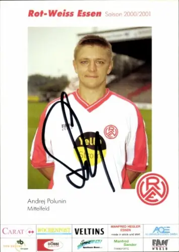Autogrammkarte Fußballer Andrej Polunin, Rot Weiss Essen, Autogramm
