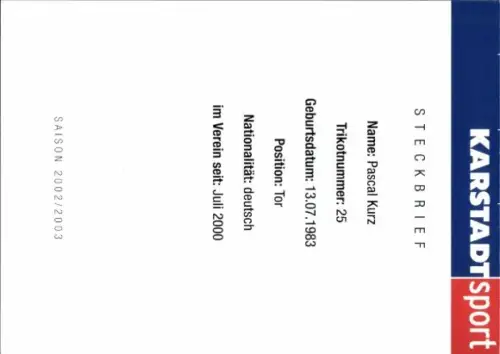 Autogrammkarte Fußballer Pascal Kurz, Rot Weiss Essen, Autogramm