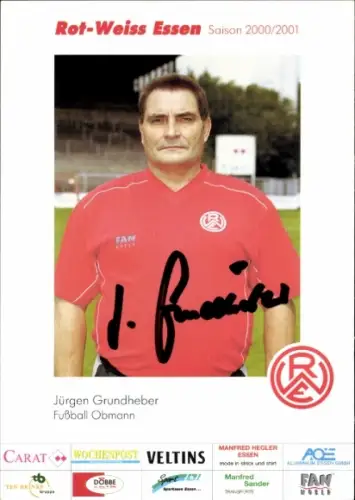 Autogrammkarte Fußball Obmann Jürgen Grundheber, Rot Weiss Essen, Autogramm