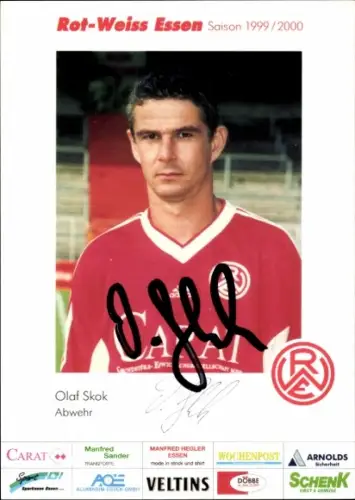 Autogrammkarte Fußballer Olaf Skok, Rot Weiss Essen, Autogramm