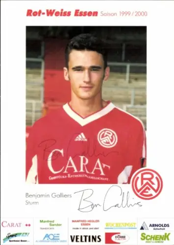 Autogrammkarte Fußballer Benjamin Galliers, Rot Weiss Essen, Autogramm