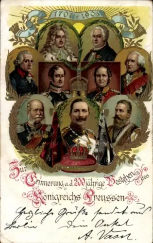Litho 200jähriges Bestehen des Königreichs Preußen, Kaiser Wilhelm II., Kaiser Wilhelm I.
