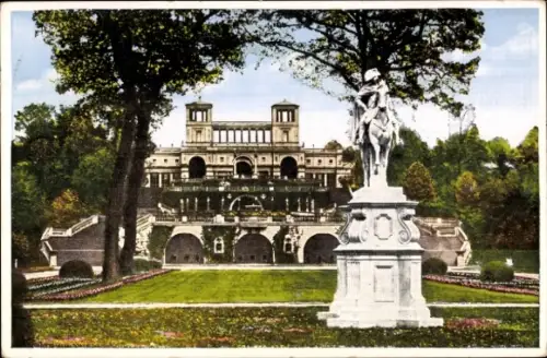 Ak Potsdam Sanssouci, Potsdam-Sanssouci, Orangerie, Denkmal Friedrich d. Gr., Statue