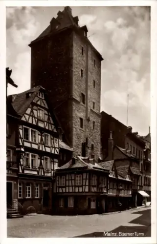 Ak Mainz am Rhein, Eiserner Turm, Fachwerkhäuser, Mainz