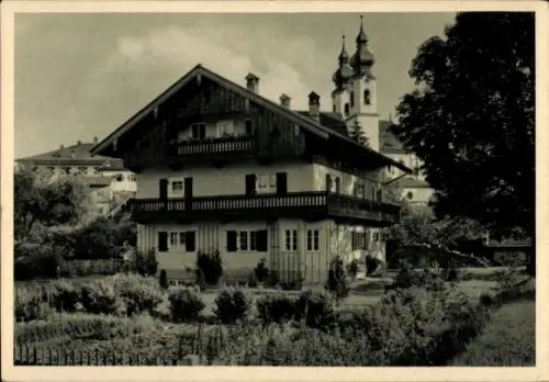Ak Niederaschau Aschau im Chiemgau Oberbayern, Landhaus Dr. Stocker, Garten, Bäume, Gebäude, Türm