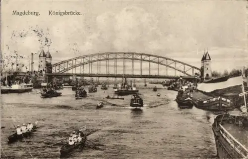 Ak Magdeburg an der Elbe,  Königsbrücke, Schiffe, Wasserstraße,  