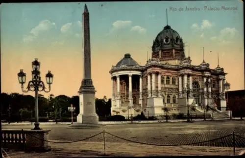 Ak Rio de Janeiro Brasilien, Palacio Monroe,  Obelisk, Laternen, 
