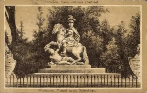Ak Warszawa Warschau Polen, Reiterstatue, König Sobieski, Denkmal, Warschau