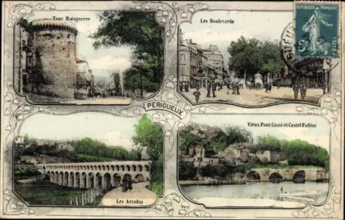 CPA Périgueux Nouvelle-Aquitaine Dordogne, Tour Malaguerre, Les Boulevards, Les Arcades, Pont