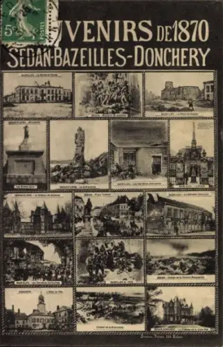 Ak Donchery Ardennes, La Place de l'Église, L'Hôtel de Ville, Monument, Sedan, Bazeilles