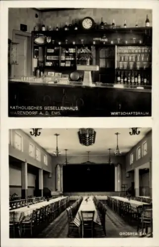 Ak Warendorf im Münsterland, Katholisches Gesellenhaus, Wirtschaftsraum, Großer Saal