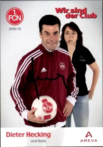 Autogrammkarte Trainer Dieter Hecking und Doris, 1. FC Nürnberg, Autogramm