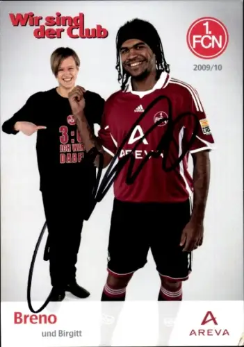 Autogrammkarte Fußballer Breno und Birgitt, 1. FC Nürnberg, Autogramm