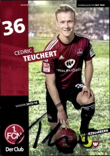 Autogrammkarte Fußballer Cedric Teuchert, 1. FC Nürnberg, Autogramm